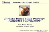 Unione Industriale Torino - 6 novembre 2003 - Il Testo Unico sulla Privacy Benvenuti da Sistemi Torino Gian Piero Caspon Presidente Sistemi Torino.