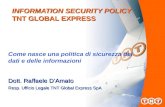 INFORMATION SECURITY POLICY TNT GLOBAL EXPRESS Come nasce una politica di sicurezza dei dati e delle informazioni Dott. Raffaele D’Amato Resp. Ufficio.
