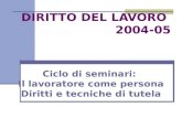 DIRITTO DEL LAVORO 2004-05 Ciclo di seminari: Il lavoratore come persona Diritti e tecniche di tutela.