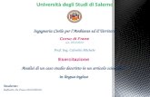 Università degli Studi di Salerno Esercitazione Analisi di un caso studio descritto in un articolo scientifico in lingua inglese Ingegneria Civile per.