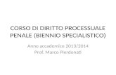 CORSO DI DIRITTO PROCESSUALE PENALE (BIENNIO SPECIALISTICO) Anno accademico 2013/2014 Prof. Marco Pierdonati