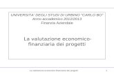 La valutazione economico-finanziaria dei progetti1 UNIVERSITA’ DEGLI STUDI DI URBINO “CARLO BO” Anno accademico 2012/2013 Finanzia Aziendale La valutazione.