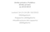 Diritto privato e Pubblico Diritto privato aa 2013/2014 Lezioni 16-21-24-28 /10/2013 Obbligazioni: -Rapporto obbligatorio -Modificazione del rapporto obbligatorio.