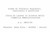 Esame di Processi migratori, territorio e politiche Corso di Laurea in Scienza della Pubblica Amministrazione a.a. 2013/14 Docente: Anna Elia – DiSPeS.