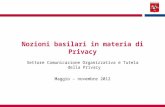 Nozioni basilari in materia di Privacy Settore Comunicazione Organizzativa e Tutela della Privacy Maggio – novembre 2012.