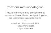 Reazioni immunopatogene Reazioni immuni che provocano la comparsa di manifestazioni patologiche sia localizzate sia sistemiche = reazioni di ipersensibilità.