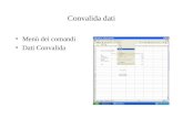 Convalida dati Menù dei comandi Dati Convalida. Convalida Dati E’ utile quando si vuole utilizzare un dato prelevato da un insieme Si opera in questo.