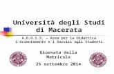 Università degli Studi di Macerata A.D.O.S.S. – Area per la Didattica l’Orientamento e i Servizi agli Studenti Giornata della Matricola 25 settembre 2014.