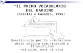“ Il PRIMO VOCABOLARIO DEL BAMBINO ” (Caselli e Casadio, 1995) Questionario per la valutazione delle abilità comunicative e linguistiche nei primi anni.