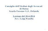 1 Consiglio dell’Ordine degli Avvocati di Roma Scuola Forense V.E. Orlando Lezione del 30.4.2014 Avv. Luigi Panella.
