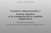 Incontro laboratoriale 1 L’early algebra e le competenze in ambito linguistico Giancarlo Navarra GREM, Università di Modena e Reggio Emilia Modena - 15.