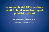 La comunità del CSM, setting e destini che si incrociano: spazi pubblici e privati XI° Seminari ASL-SPI 2012 Firenze, 9-23\11, 7\12.