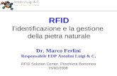 RFID l’identificazione e la gestione della pietra naturale Dr. Marco Ferlini Responsabile EDP Antolini Luigi & C. RFID Solution Center, Peschiera Borromeo.
