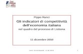 Ranci- circoli dossetti - 11 dic 20101 Pippo Ranci Gli indicatori di competitività dell’economia italiana nel quadro del processo di Lisbona 11 dicembre.