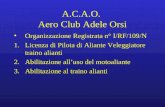 A.C.A.O. Aero Club Adele Orsi Organizzazione Registrata n° I/RF/109/N 1.Licenza di Pilota di Aliante Veleggiatore traino alianti 2.Abilitazione all’uso.