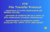 FTP File Transfer Protocol … appartiene al Livello Applicazione del Modello ISO-OSI. … permette di trasferire file da e verso un altro elaboratore (modello.