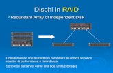 Dischi in RAID  Redundant Array of Independent Disk Configurazione che permette di combinare più dischi secondo obiettivi di performance e ridondanza.