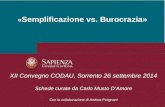 « Semplificazione vs. Burocrazia» XII Convegno CODAU, Sorrento 26 settembre 2014 Schede curate da Carlo Musto D’Amore Con la collaborazione di Andrea Putignani.