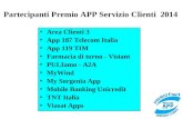 Partecipanti Premio APP Servizio Clienti 2014 Area Clienti 3 App 187 Telecom Italia App 119 TIM Farmacia di turno - Visiant PULIamo - A2A MyWind My Sorgenia.