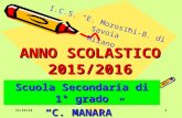 1 ANNO SCOLASTICO 2015/2016 Scuola Secondaria di 1° grado “C. MANARA” I.C.S. “E. Morosini-B. di Savoia” Milano 11/12/14.