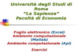 Università degli Studi di Roma “La Sapienza” Facoltà di Economia Foglio elettronico (Excel) Ambiente computazionale (Matlab) Ambiente computazionale (Apl)