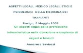 ASPETTI LEGALI, MEDICO LEGALI, ETICI E PSICOLOGICI DELLA MEDICINA DEI TRAPIANTI Rovigo, 8 Maggio 2008 Gli aspetti legali della professione infermieristica.