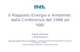 Il Rapporto Energia e Ambiente: dalla Conferenza del 1998 ad oggi Paola Molinas UDA/Advisor I giovedì della cultura scientifica: “Presentazione del Rapporto.