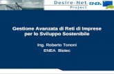 Gestione Avanzata di Reti di Imprese per lo Sviluppo Sostenibile Ing. Roberto Tononi ENEA Biotec.