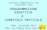 Istituto Comprensivo Via Trionfale 7333 PROGRAMMAZIONE DIDATTICA E CURRICOLO VERTICALE Roma, 10 Giugno 2014 Dott.ssa Angela Anna Tancredi.