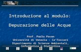Introduzione al modulo: Depurazione delle Acque Prof. Paolo Pavan Università di Venezia – Ca’Foscari Dipartimento di Scienze Ambientali, Informatica e.