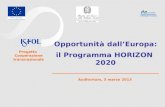 Opportunità dall’Europa: il Programma HORIZON 2020 _____________________________ Auditorium, 5 marzo 2013 Progetto Cooperazione transnazionale.