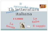 I LIBRI La letteratura italiana Il romanzo Il racconto La poesia La favola La fiaba Il saggio.