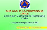 CHE COS’ E’ LA PROTEZIONE CIVILE CHE COS’ E’ LA PROTEZIONE CIVILE corso per Volontari di Protezione Civile Casalpusterlengo 8 marzo 2003 a cura di Vito