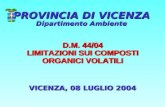 VICENZA, 08 LUGLIO 2004 PROVINCIA DI VICENZA Dipartimento Ambiente D.M. 44/04 LIMITAZIONI SUI COMPOSTI ORGANICI VOLATILI D.M. 44/04 LIMITAZIONI SUI COMPOSTI.