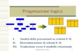 Progettazione Logica 1 Progettazione logica I.Analisi delle prestazioni su schemi E-R II.Ristrutturazione di schemi E-R III.Traduzione verso il modello.