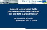 Aspetti tecnologici della tracciabilità e rintracciabilità dei prodotti agroalimentari Ing. Giuseppe SPAGNA Dipartimento BAS – Trisaia.