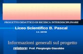 Informazioni generali sul progetto relatore: Prof. Piergiorgio Giacobbe PROGETTO DIDATTICO DI RICERCA INTERDISCIPLINARE Liceo Scientifico B. Pascal A.S.