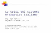 La crisi del sistema energetico italiano Ing. Ugo Spezia Segretario Generale AIN 2° Convegno nazionale dell’Associazione scientifica Galileo 2001 Roma,
