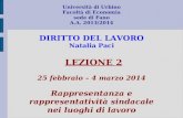Università di Urbino Facoltà di Economia sede di Fano A.A. 2013/2014 DIRITTO DEL LAVORO Natalia Paci LEZIONE 2 25 febbraio – 4 marzo 2014 Rappresentanza.