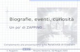 CERN F. RuggieroPergine Valdarno, 16 Maggio 2003 Biografie, eventi, curiosità Un po’ di ZAPPING… Complemento alla presentazione sulla Relatività di EinsteinRelatività.