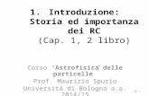 1.Introduzione: Storia ed importanza dei RC (Cap. 1, 2 libro) Corso “Astrofisica delle particelle” Prof. Maurizio Spurio Università di Bologna a.a. 2014/15.