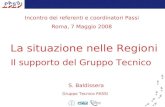 Incontro dei referenti e coordinatori Passi Roma, 7 Maggio 2008 La situazione nelle Regioni Il supporto del Gruppo Tecnico S. Baldissera Gruppo Tecnico.