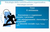 Psicologia della comunicazione organizzativa Psicologia sociale Temi II settimana Percezione e cognizione sociale: i processi Gli atteggiamenti: stereotipi.