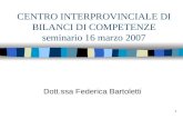 1 CENTRO INTERPROVINCIALE DI BILANCI DI COMPETENZE seminario 16 marzo 2007 Dott.ssa Federica Bartoletti.