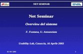 NET SEMINAR 16 / 04 / 20031 Net Seminar Overview del sistema F. Fontana, U. Annunziata Usability Lab, Casaccia, 16 Aprile 2003.