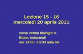 Lezione 15 - 16 mercoledì 20 aprile 2011 corso vettori biologici II Biotec industriali ore 14:00 -16:00 aula 6A.