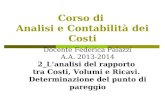 Corso di Analisi e Contabilità dei Costi Docente Federica Palazzi A.A. 2013-2014 2_L’analisi del rapporto tra Costi, Volumi e Ricavi. Determinazione del.