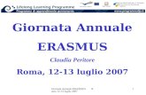 Giornata Annuale ERASMUS Roma 12-13 luglio 2007 1 Giornata Annuale ERASMUS Claudia Peritore Roma, 12-13 luglio 2007.