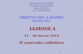 1 Università di Urbino Facoltà di Economia sede di Fano A.A. 2013/2014 DIRITTO DEL LAVORO Natalia Paci LEZIONE 4 11 - 18 marzo 2014 Il contratto collettivo.