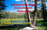 Valutazione degli investimenti forestali Analisi finanziaria Analisi finanziaria Analisi economica (ACB) Analisi economica (ACB)